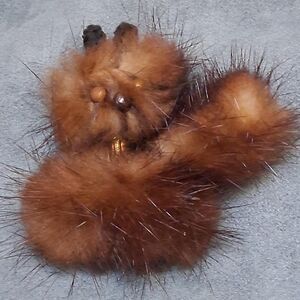 Vintage Mink Fur Dog Brooch Pin